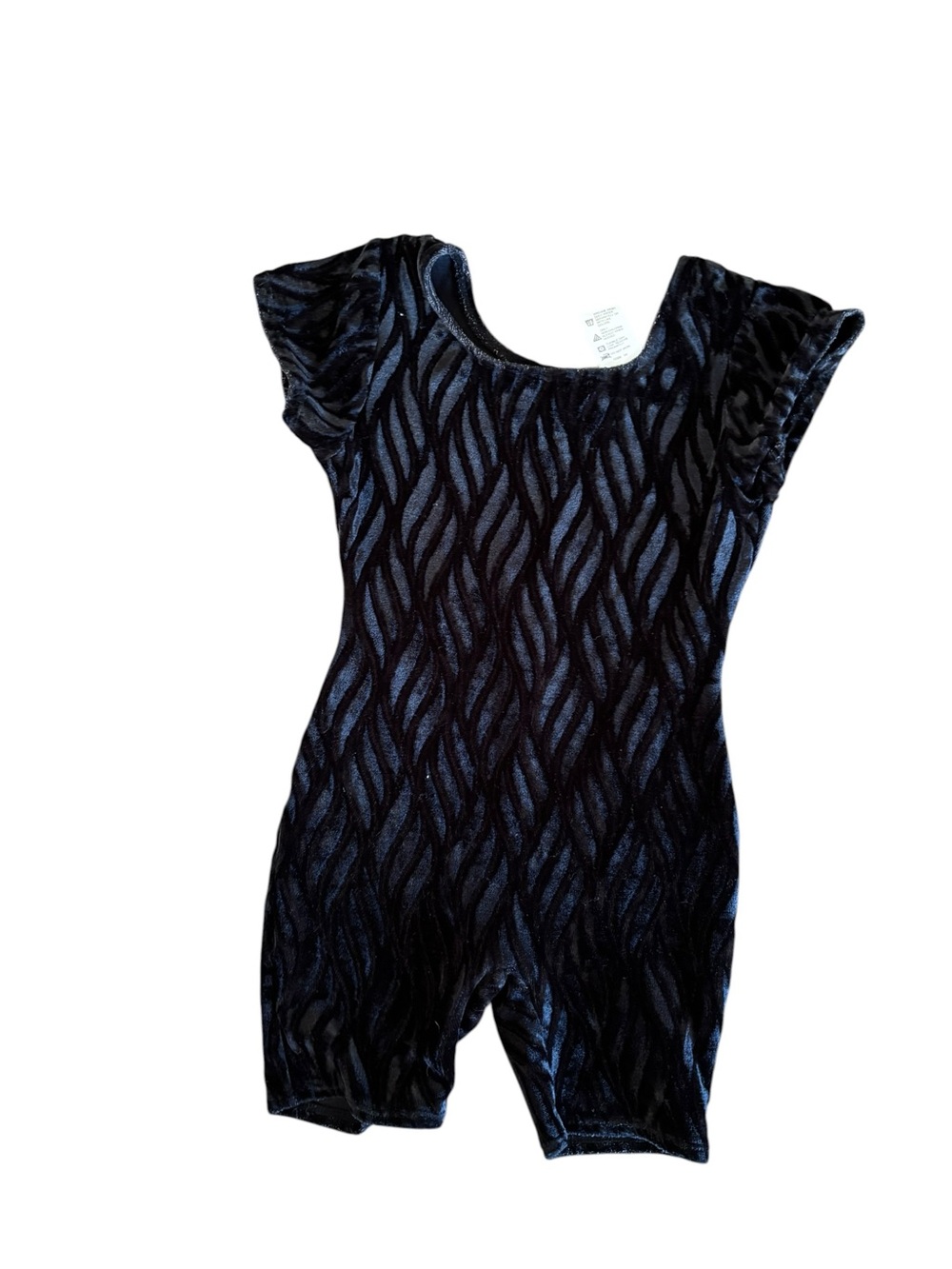 Moret XS (4/5) Black Velvet Patterned Short Dance / Gymnastics Romper Leotard